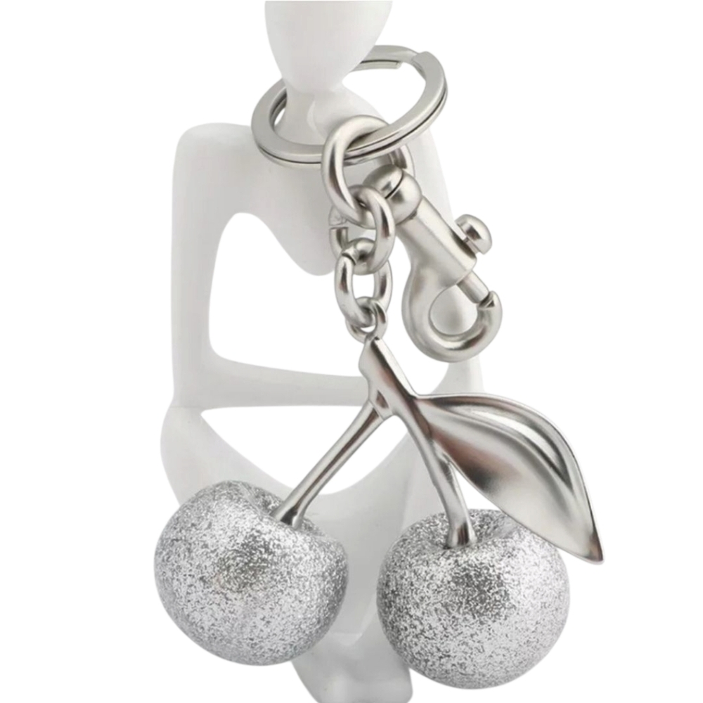 Cherry Bag Charm Keychain Silver Glitter Cherries With Silver Hardware LAST ONE!